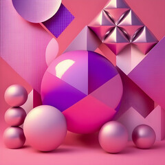 Geometric figures, holographic style, tone pink and purple illustration