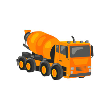 Cartoon drawing of mixer truck on white background. Construction site vehicle vector illustration. Construction concept