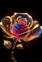 beautiful golden crystal rose on black background created by generative ai