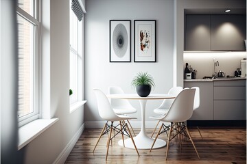 Obraz na płótnie Canvas Modern dining room with table - Illustration created with generative ai