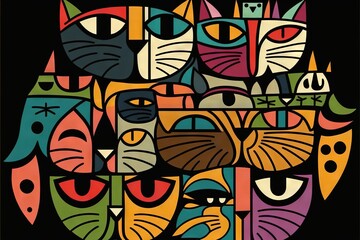  a group of cats with different colors and sizes on a black background with a caption that reads, cats are multicolored and have different faces.  generative ai