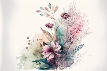 watercolor ink flowers background delicate transparent colors generative ai