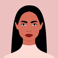 Portrait of a beautiful Latin American woman. Full face portrait in flat style. Avatar. Female. Diversity