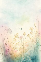 Obraz na płótnie Canvas watercolor meadow background delicate pastel transparent colors generative ai