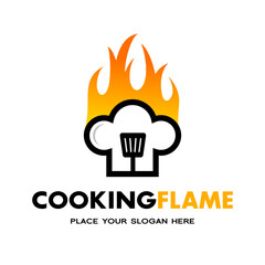 Cooking flame vector logo template. This design use spatula symbol. Suitable for cooking or food.