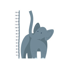 Kid height measure ruler for wall with elephant illustration. Child growth meter or chart, cute animal cartoon elephant character isolated on white background. Measurement concept