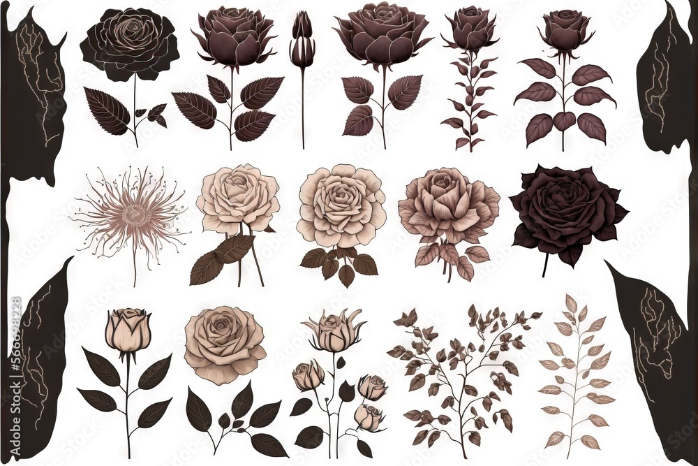 Poster a bunch of different types of flowers on a white background with a black border around them and a wh