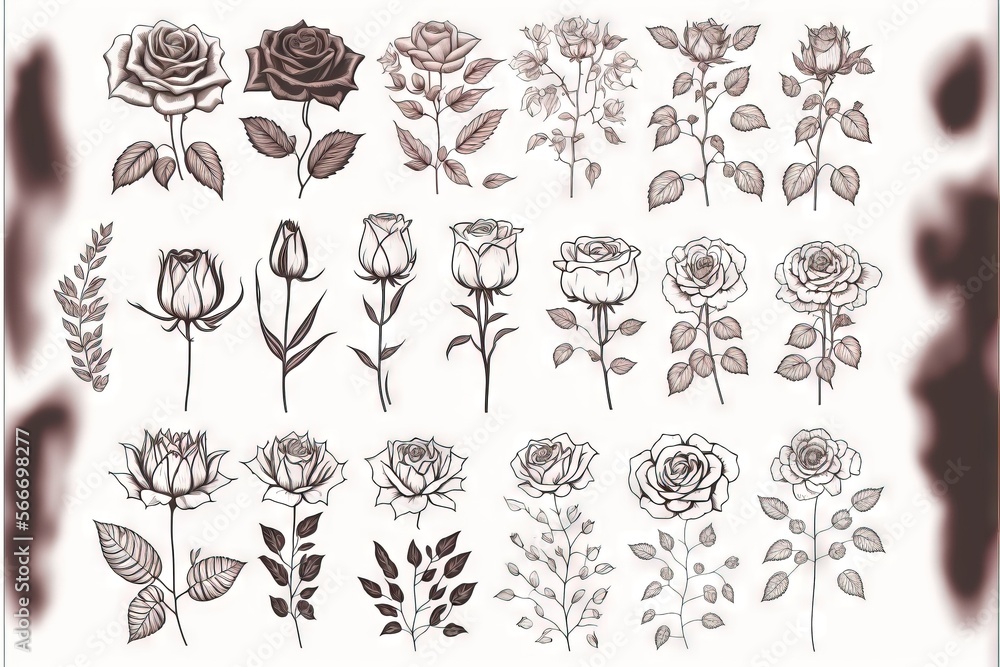 Poster a bunch of flowers that are on a white background with a black border around them and a brown border