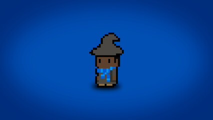 Fototapeta na wymiar Pixel blue house wizard wallpaper - high res 8bit background