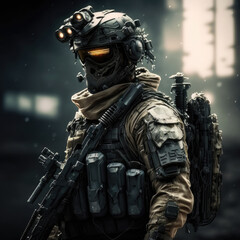 Naklejka premium ai generated equipped and armed special forces soldiers standing.