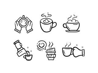 Set of Barista Vector Line Icons. Hand Drawn Illustration Coffee Delivery Service Doodles Cartoon.