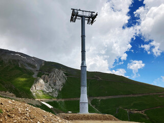 Arkhyz, Russia - July 1, 2022: construction cable car in Arkhyz to Orbita station