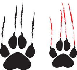 wolf paw with scratches, silhouette. Isolated object on white background