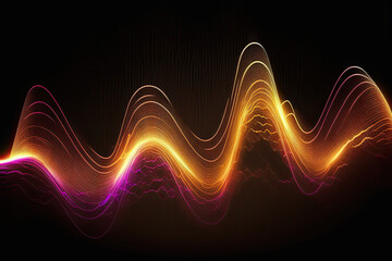 Abstract background with music wave design in golden color. Sound wave. Equalizer effect. Audio energy. Generative AI