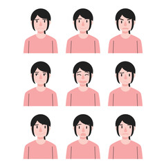 woman with different expressions avatar set