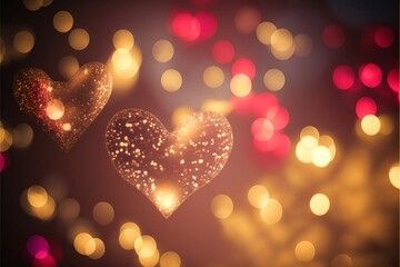 Fototapeta na wymiar Liebevolle Grußkarte Valentinstag Muttertag Motiv mit Herzen und Rosen in Rot Gold, ai generativ