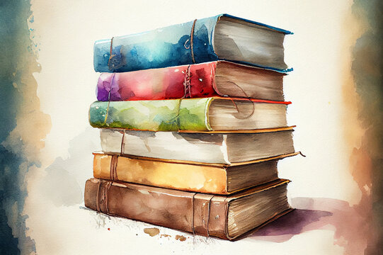 Stack Of Books Watercolor Bookmark Art Original Painting