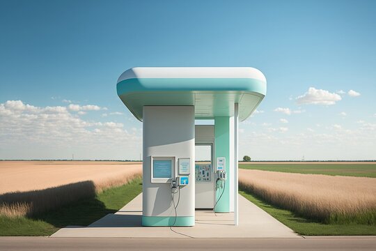 Moderne Ladestation im Freien für Wasserstoff und Elektro Autos, Klimaneutrales Tanken, ai generativ