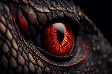 The red eye of the dragon. 3D illustration. - obrazy, fototapety, plakaty