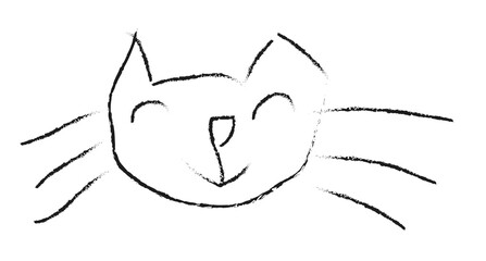 Children's charcoal drawing of a cat's face