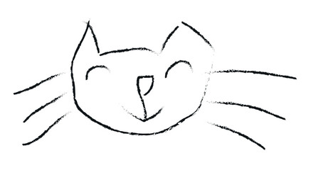 Children's charcoal drawing of a cat's face