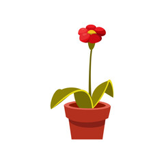 Red flower in pot for backyard or terrace vector illustration. Cartoon drawing of summer garden or patio element isolated on white background. Leisure, outdoor activity, nature concept