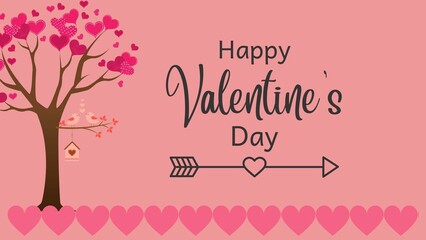 Valentine's pink background with tree love and love's arrow ornaments 