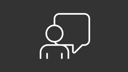 Animated person talk white line icon. Speech bubble. Having thought. Loop HD video with chroma key, alpha channel on transparent background, black solid background. Outline motion graphic animation - Powered by Adobe