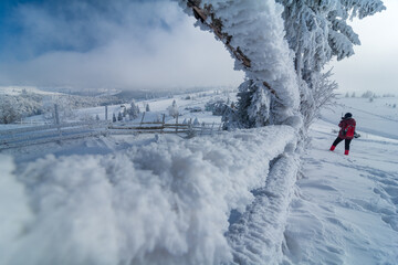 Winter fairytale in the mountain villages of the Carpathians, Transylvania, Romania