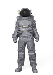 astronaut is standing up like a hero