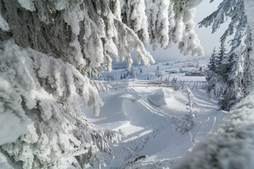 Winter fairytale in the mountain villages of the Carpathians, Transylvania, Romania