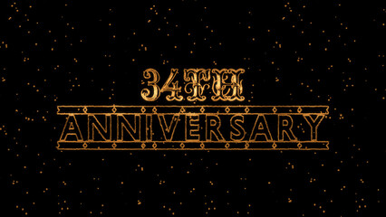 Gold Text Color. Poster template for celebrating 34 th Anniversary event party on black background.