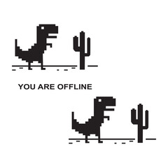 Pixel art of dinosaur icon vector describing offline error for internet symbol illustration