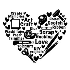 Scrapbooking Craft hobby, Crafting lover hobby Cut file, Crafter t-shirt design, Craft room decor, Scrapbooking tools Silhouette, Art creator, DIY, scissors, scotch, glue, washi tape, ribbon, love