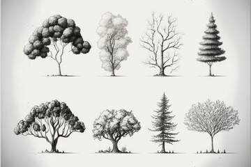 Tree line drawing illustration white background