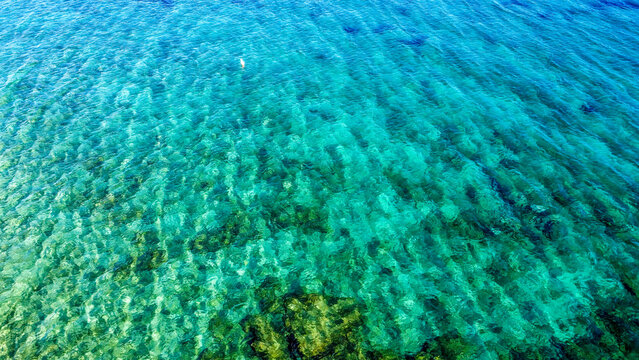 Aerial drone photo of Croatian sea with turquoise rocky seascape