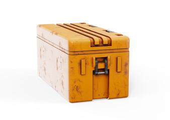 Submachine gun inside cardboard box, delivery concept. 3D rendering isolated on white background