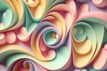 Schöner abstrakter Hintergrund mit 3D Formen in weichen Kurven und Pastell Farben, ai generativ