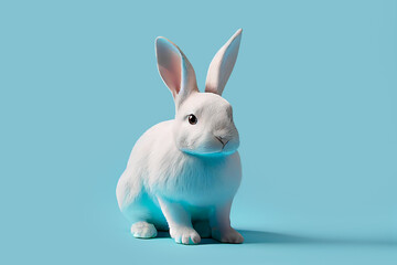 white rabbit on blue background