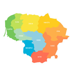 Lithuania political map of administrative divisions - obrazy, fototapety, plakaty