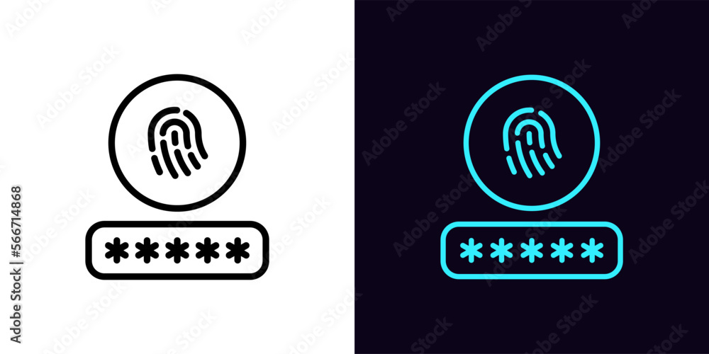 Aufkleber outline id password icon, with editable stroke. input password with fingerprint sign, biometric id l