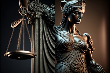 Justitia, Justiz Gerechtigkeit Symbol Statue, ai generativ