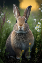 Fototapeta premium adorable bunny rabbit on grass. generative ai