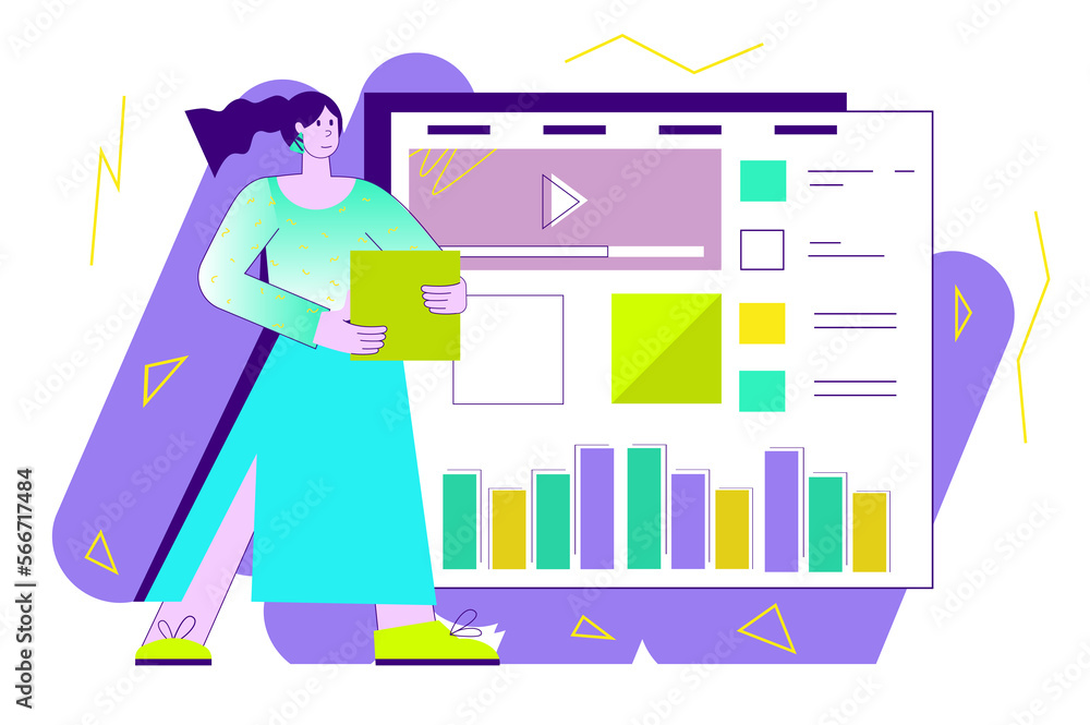 Poster violet concept ui ux programming with people scene in the flat cartoon style. employee checks all th