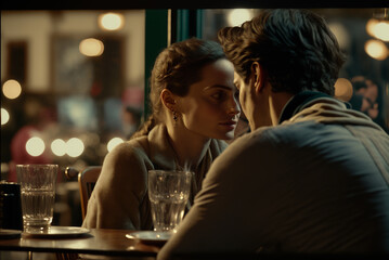 A couple lover at nice restuarant on Valentines day,generative ai.