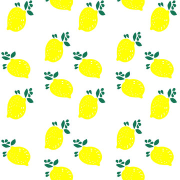 Seamless pattern of yellow lemons, hand drawn