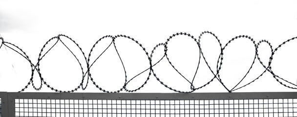 Barbed wire on metal fence, isolated, transparent png