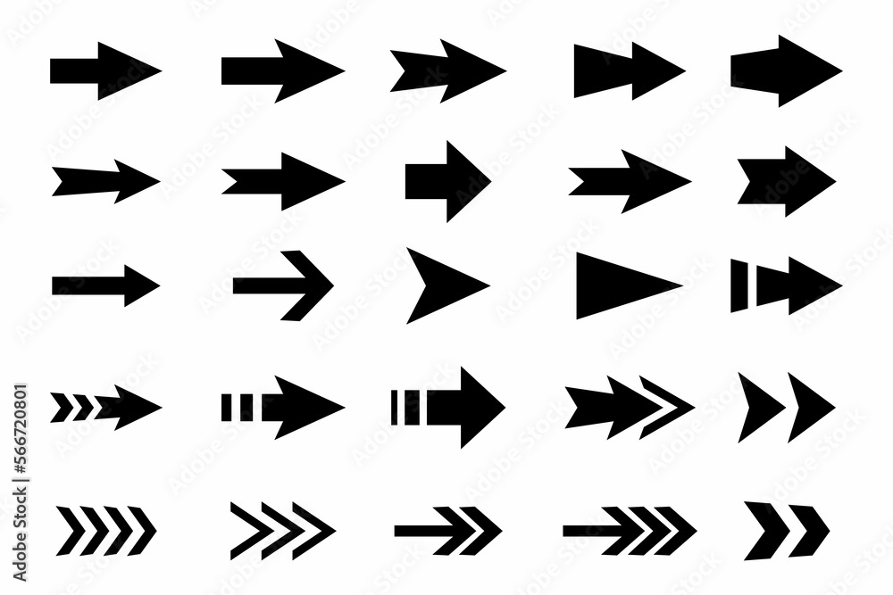 Poster Set arrow icon. Collection different arrows sign. Black vector arrows.