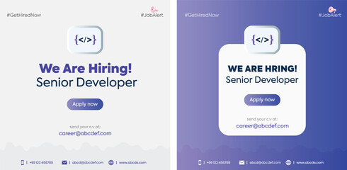 We are hiring. We are hiring a software engineer. software developer hiring post. apply now and send your cv. job alert announcement. facebook post for hiring senior developer