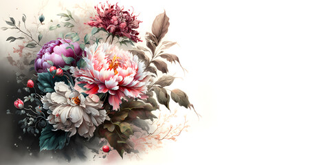 Traditional Chinese painting of  flowers bouque, generative Ai